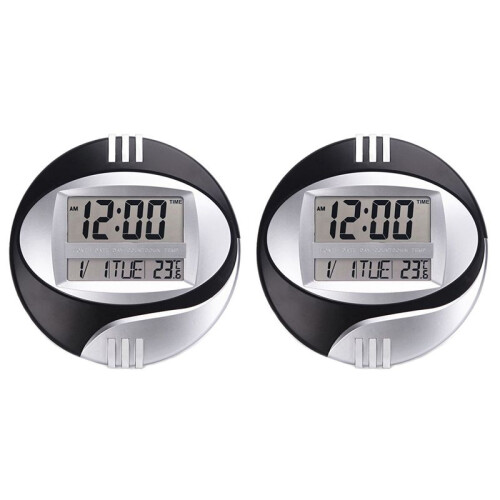 2X Temperature Display Digital Wall Electronic Clock LCD Moderne Calendar LED Bracket Watch Mute Black 1