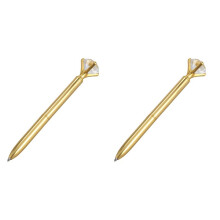 2X Kawaii Kulspetspenna i Legering Kulpenna med Stor Diamant Svart Påfyllningspenna Mode Skolkontorsmaterial, Guld