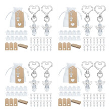 120 Pcs Angel Keychain Souvenir Wedding Gifts Baby Shower Favor Gifts Set with Tag Drawstring Candy Bag