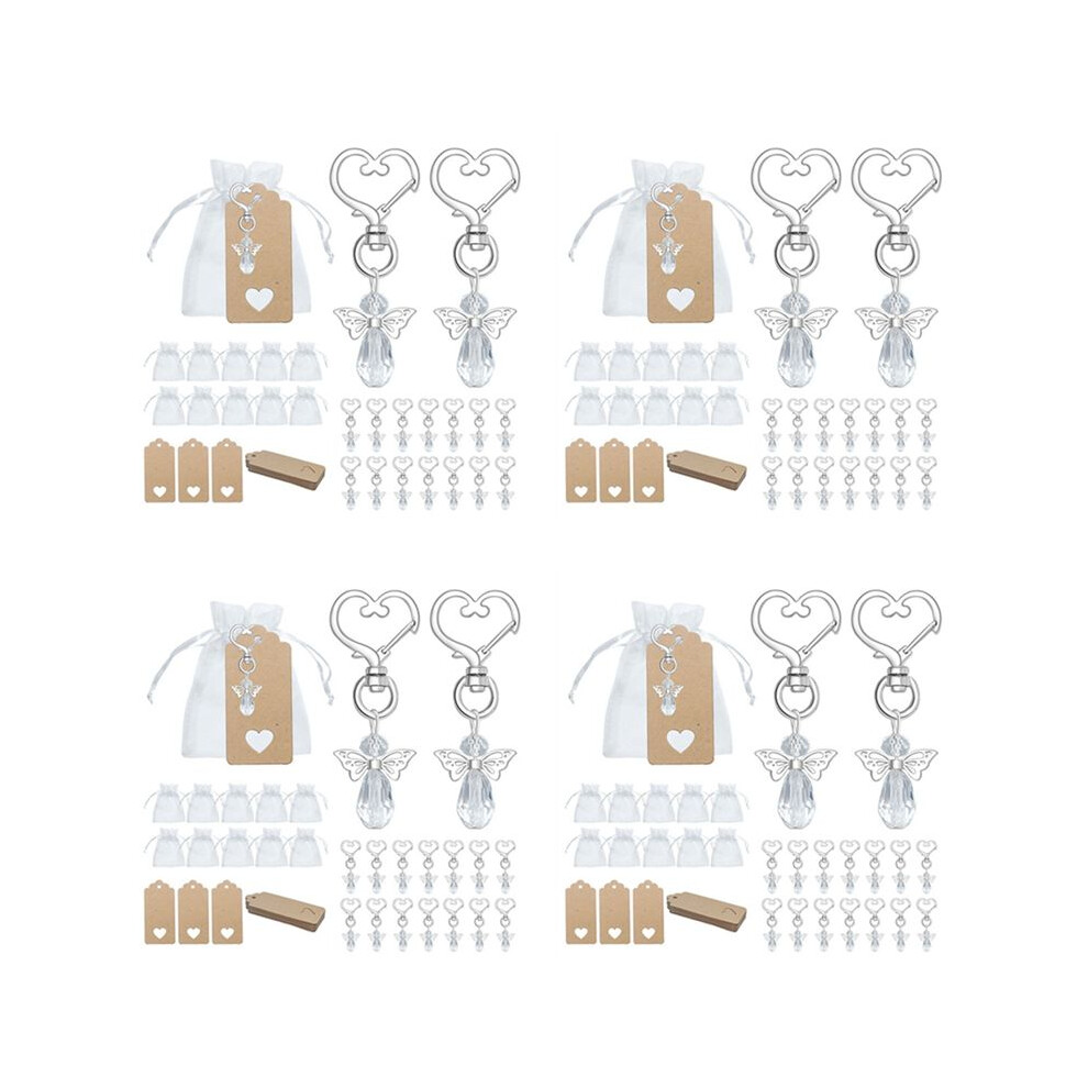 120 Pcs Angel Keychain Souvenir Wedding Gifts Baby Shower Favor Gifts Set with Tag Drawstring Candy Bag