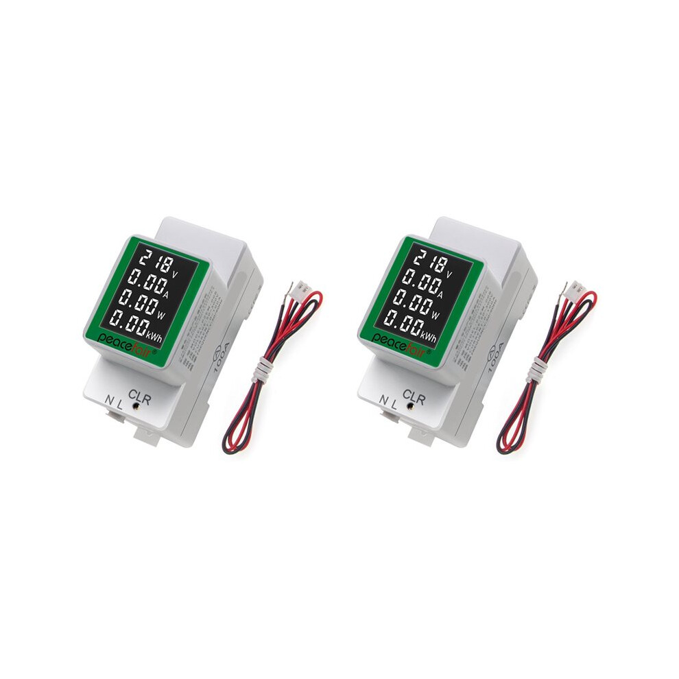 2X Peacefair Pzem-008 Din Rail Electricity Digital Power Meter Watt Kwh Wattmeter Monitor Ammeter Voltmeter White 4713318926394