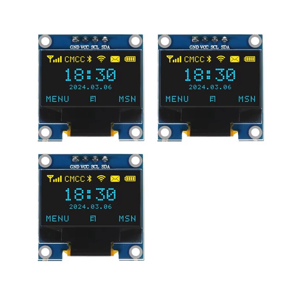 3Pcs 0.96 Inch Oled Display Screen Module I2c Iic 128X64 Ssd-1306 Lcd Screen 3.3V-5V Yellow For Esp32 Esp8266 6033923034191