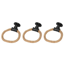 3X Vintage Towel Rack Ring Industrial Style Wall Mount Towel Holder Iron Pipe Jute Rope Bathroom Toilet Home Hotels