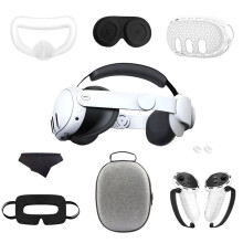 For Meta Quest 3 Nine-Piece VR Storage Bag Set Headset, Controller, and Main Unit Silicone Protective Covers White