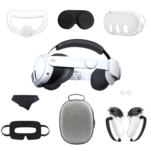 For Meta Quest 3 Nine-Piece VR Storage Bag Set Headset, Controller, and Main Unit Silicone Protective Covers White