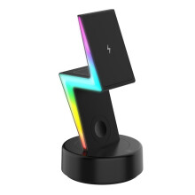 Magnetic Wireless Charging Stand for IOS Phones, Watches, Earphones - 3in1 Wireless Charger 15W with RGB Black