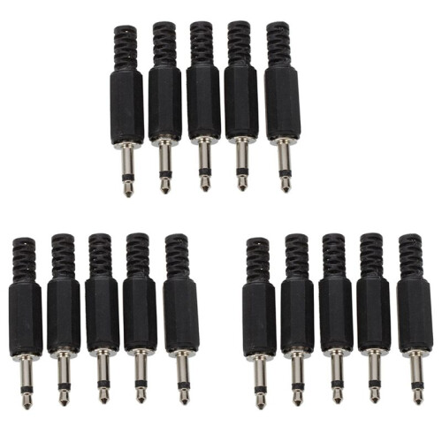 15 x Black Plastic 3.5mm Male Mono Plug Jack Audio Adapter Connector 1