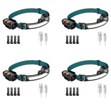 Hoofdlamp LED Oplaadbaar, 1000 Lumen Zaklamp met Bewegingssensor, met 16 Helmclips voor Kamperen, Wandelen