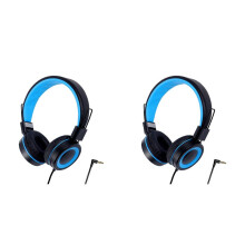 2X Fones de Ouvido Infantis Fone de Ouvido com Fio Colorido Laptop Tablet Telefone para Aprender Aulas - Fones de Ouvido, Preto + Azul