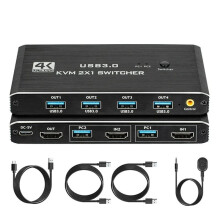 Conmutador KVM USB 3.0 con Control Remoto para 2 Computadoras Que Comparten un Monitor Compatible con y un Teclado, Mouse e Impresora.