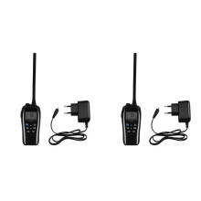 2X IC-M25 Walkie Talkie, Maritime Waterproof VHF Floating Handheld, LCD Display, and Waterproof EU Plug