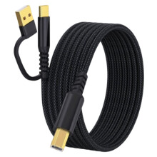 USB-B Till USB-C/A Skrivarkabel Anslut och Spela, Flätad Nylonkabel för Skrivare, Digitalpiano och MIDI-Kontroller