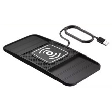 Base de Carga Inalámbrica Rápida de 15 W, Alfombrilla de Goma Antideslizante para Almacenamiento en el Coche, Cargador USB.