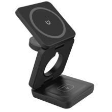 Foldable 3-N-1 Wireless Charger Magnetic Wireless Charging Station for Smartphones / Watches / Earphones Black