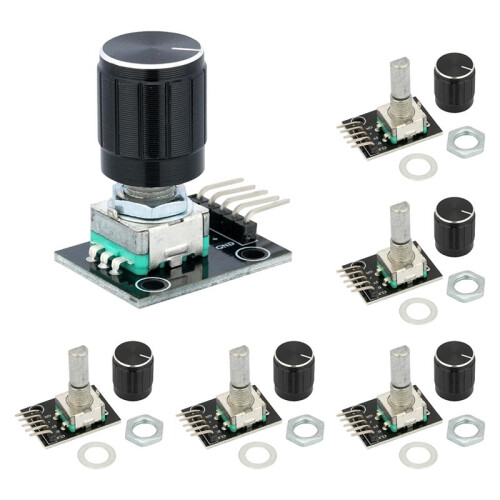 6 PCS KY-040 Rotary Encoder Module, 360 Degree Rotary Encoder with Knobs Cap Brick Sensor Modules for Light Control Etc