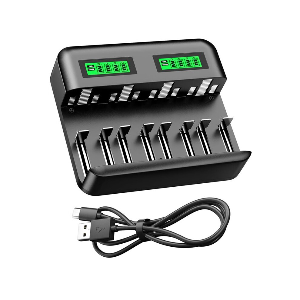Lcd 8 Bay Battery Charger For Aa Aaa C D Ni-Mh Rechargeable Batteries 2A Usb Port Inputlcd Nimh Charger With Usb-C 4713977544274