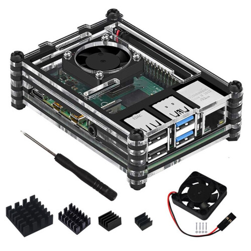 9 Layers Box Shell with Cooling Fan,Stackable Transparent Enclosure for Raspberry Pi 4 B,Protective Cover with Heatsinks
