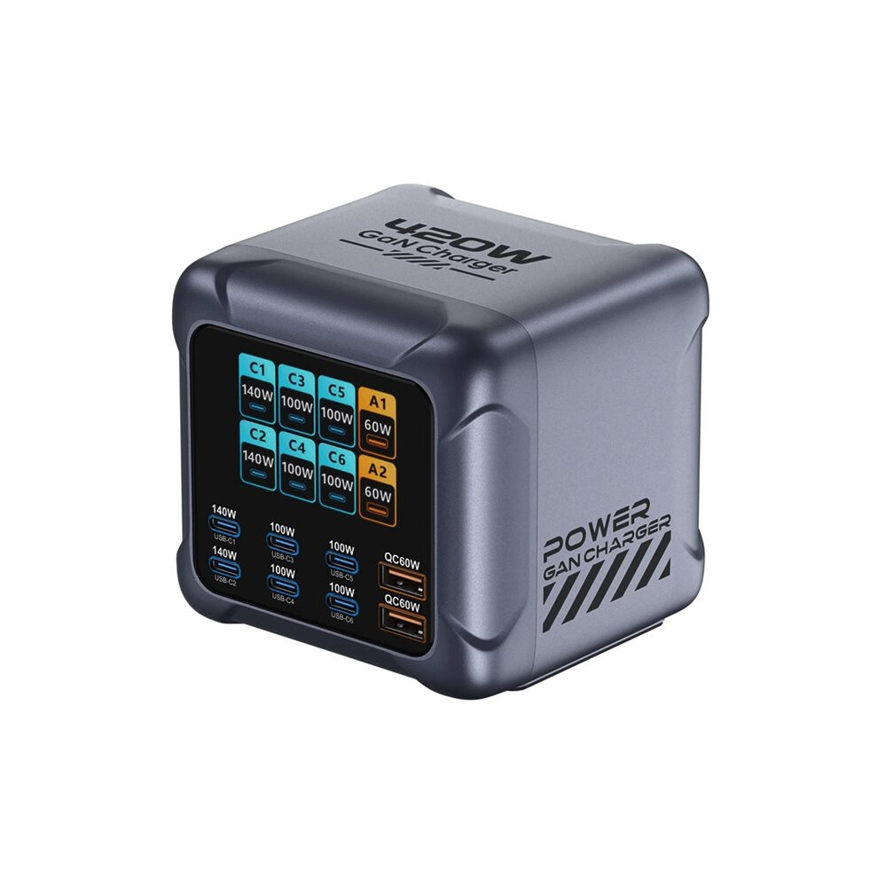 420W Gan Charger Hub 8Ports Usb Type C Charger Digital Display Fast Charging Station For Smartphone-Uk Plug 6033405110504