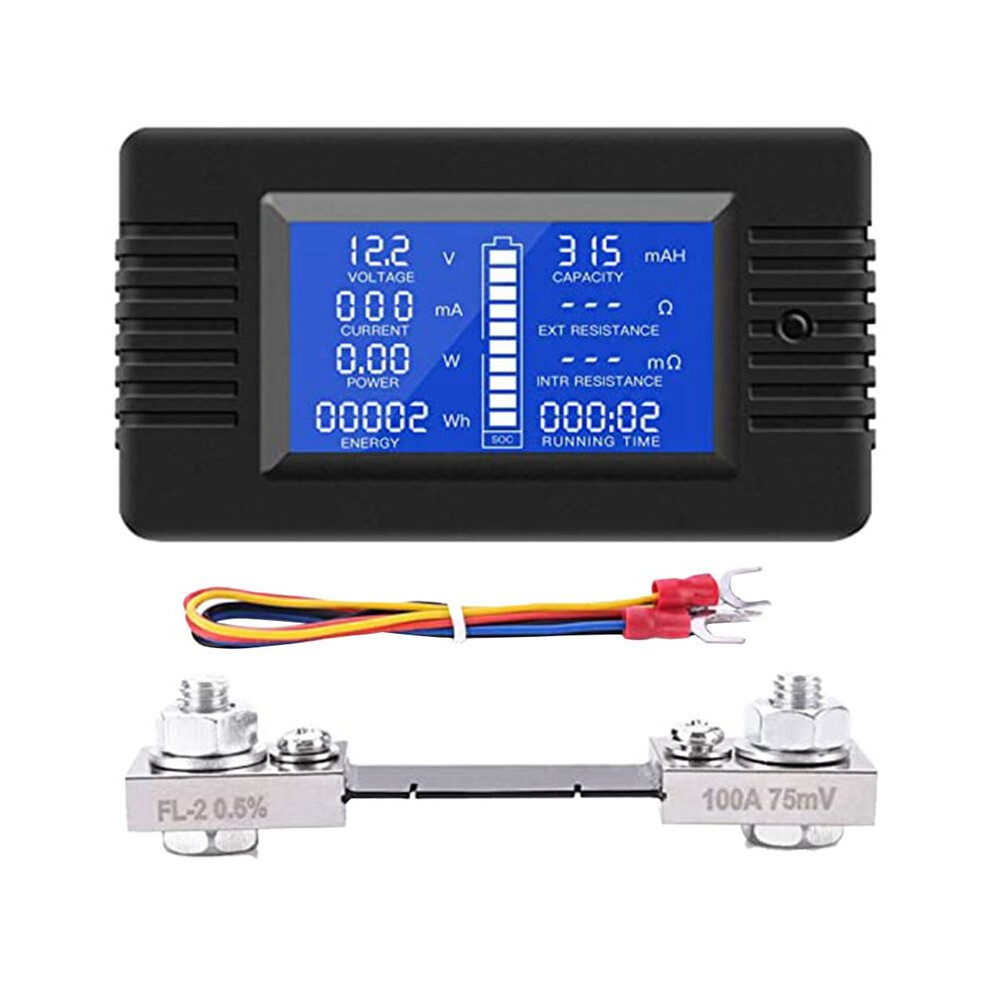 Battery Monitor Power Meter Ammeter Digital 0-200V Shunt 100A Multimeter, Meter Voltmeter Capacity Tester 4713118289668