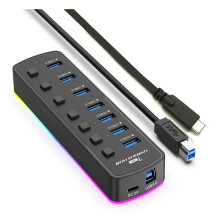 RGB Type-C3.0 Hub 7 Data Port Adapter 5Gbps Individual /Off Splitter Gaming Hub for Laptop PC Computer
