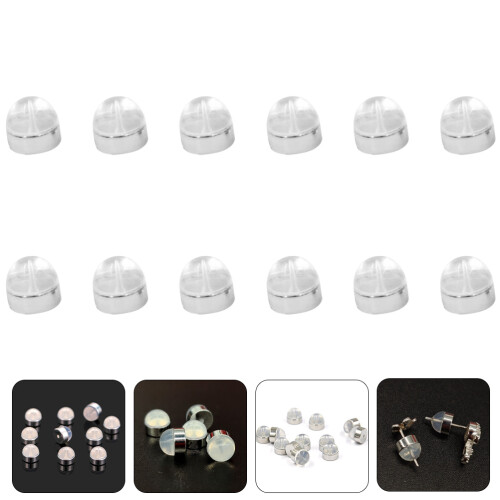 12Pcs Silver Earring Backs for Studs Durable Silicone Metal Stoppers 2