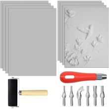 8pcs Linoleum Blocks for Printmaking,8"X10"and 9 X 12 Inch Soft Rubber Carving Block with Carving Cutting Tools