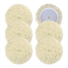 6 PCS Wool Buffing Polishing Pads - 7 Inch Natural Wool Cutting Pads with Hook and Loop Backing Compound & Polishing
