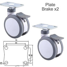 (Plate brake) Grey 3 Inch Casters Wheels With Brake M12x25 Screw Mute Wearable For Trolley Electronic Equipment