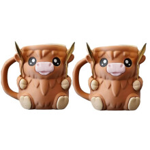 Highland Cow Ice Cream Pint Holder with Hoof Slots to Hold Your Spoon, for 16 Oz Pints, Leak-Proof Handle 2pcs