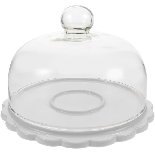 1Set Durable Glass Cake Dome with White Ceramic Stand for Cake Display 2