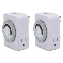 US Plug, 2Pcs 24-Hour Outlet Timer with 2 Grounded Outlets,Programmable Timer for Electrical Outlets,30-Minute Intervals
