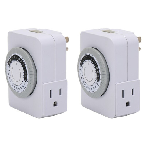US Plug, 2Pcs 24-Hour Outlet Timer with 2 Grounded Outlets,Programmable Timer for Electrical Outlets,30-Minute Intervals 1