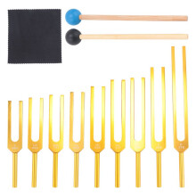 Tuning Forks Set 9Pcs 174/285/396/417/528/639/741/852/963Hz Tuning Fork, Sound Healing Tool Set for Healing Chakra Gold