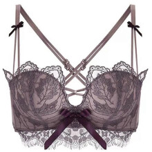 (32,Purple)Women Sexy Floral Lace Bralette For Seamless Push Up Soft Padded No Steel Ring Mesh French Crop Cami
