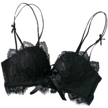 (32,Black)Women Sexy Floral Lace Bralette For Seamless Push Up Soft Padded No Steel Ring Mesh French Crop Cami