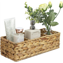 Hand Woven Basket for Toilet Paper, Storage Basket with 3 Compartments, Restroom Bathroom Baskets Tray Vanity Organizer