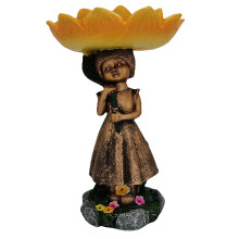 Sunflower Bird Bath for Garden Decor, Resin Outdoor Feeder Stake Ornament for Wild Birds