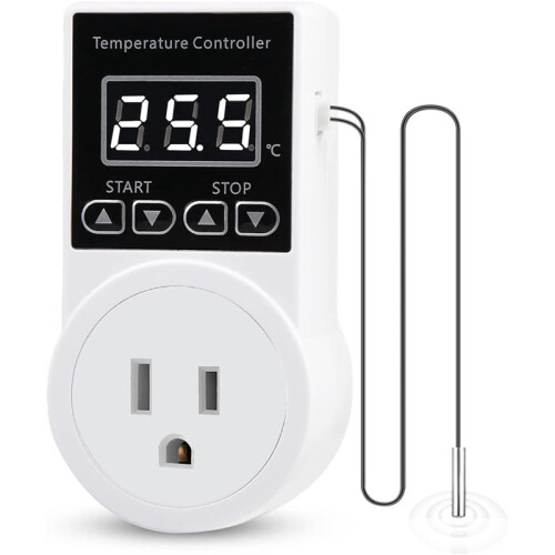 Digital Thermostat Plug Socket, LCD Screen Temperature Controller with Waterproof Sensor Probe for Reptile Home US Plug 1