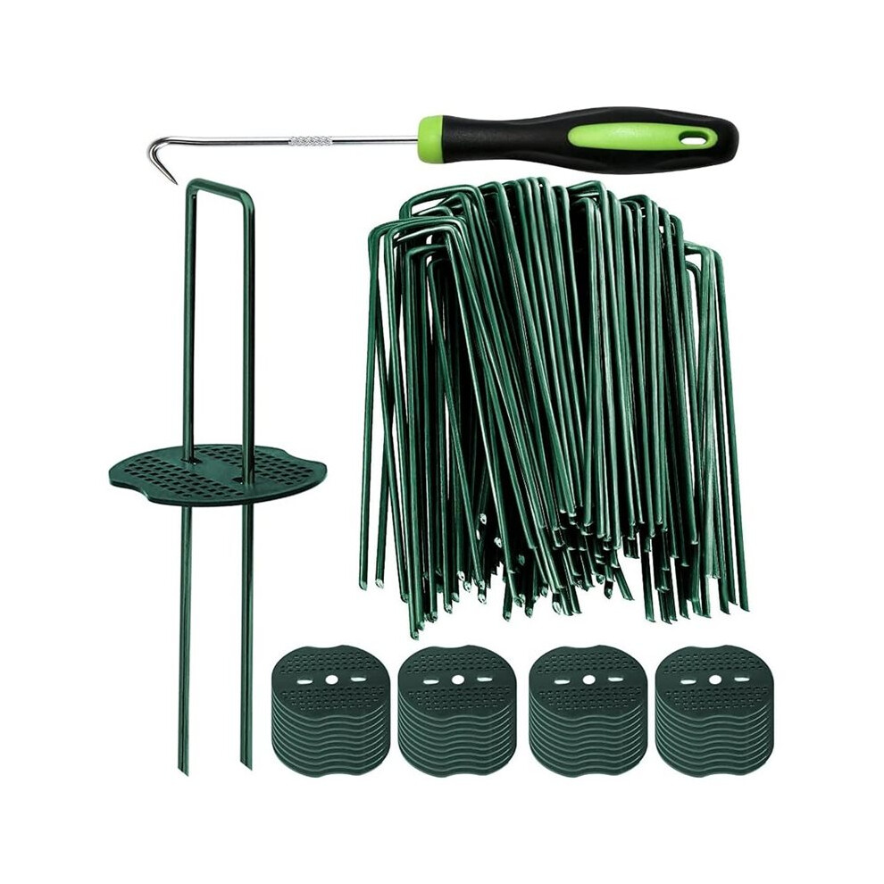 50Pcs Green Landscape Staples With Buffer Washers, 6 Inch Heavy Duty Yard Ground Pins For Grass Weed Barrier Sod Fabric 6033335264018