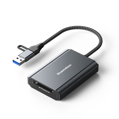 Blueendless CFexpress TypeB Memory Card Reader USB 3.2 10Gbps High-Speed Reading with USB C/A Cable for Phones PC Tablets