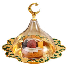 Circle Shape Fruit Tray,Golden with Lid Acrylic Alloy Tea Disc Home Cheese Food Plate,Snack Disc Table Decoration