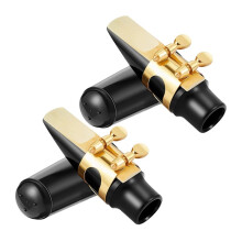 Kit de 2 Becs pour Saxophone Alto Comprenant 2 Becs de Saxophone Dorés, 2 Anches, 2 Couvre-Becs en Plastique et 2 Ligatures pour Saxophone