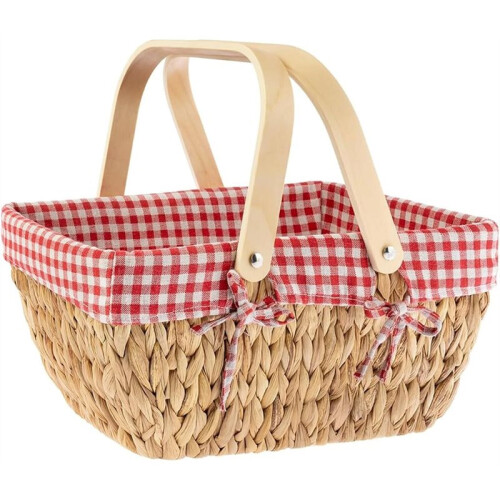 Picknickkorg med Avtagbart Foder, Handgjord Vattenhyacintkorg, Tomma Presentkorgar med Trähandtag 1