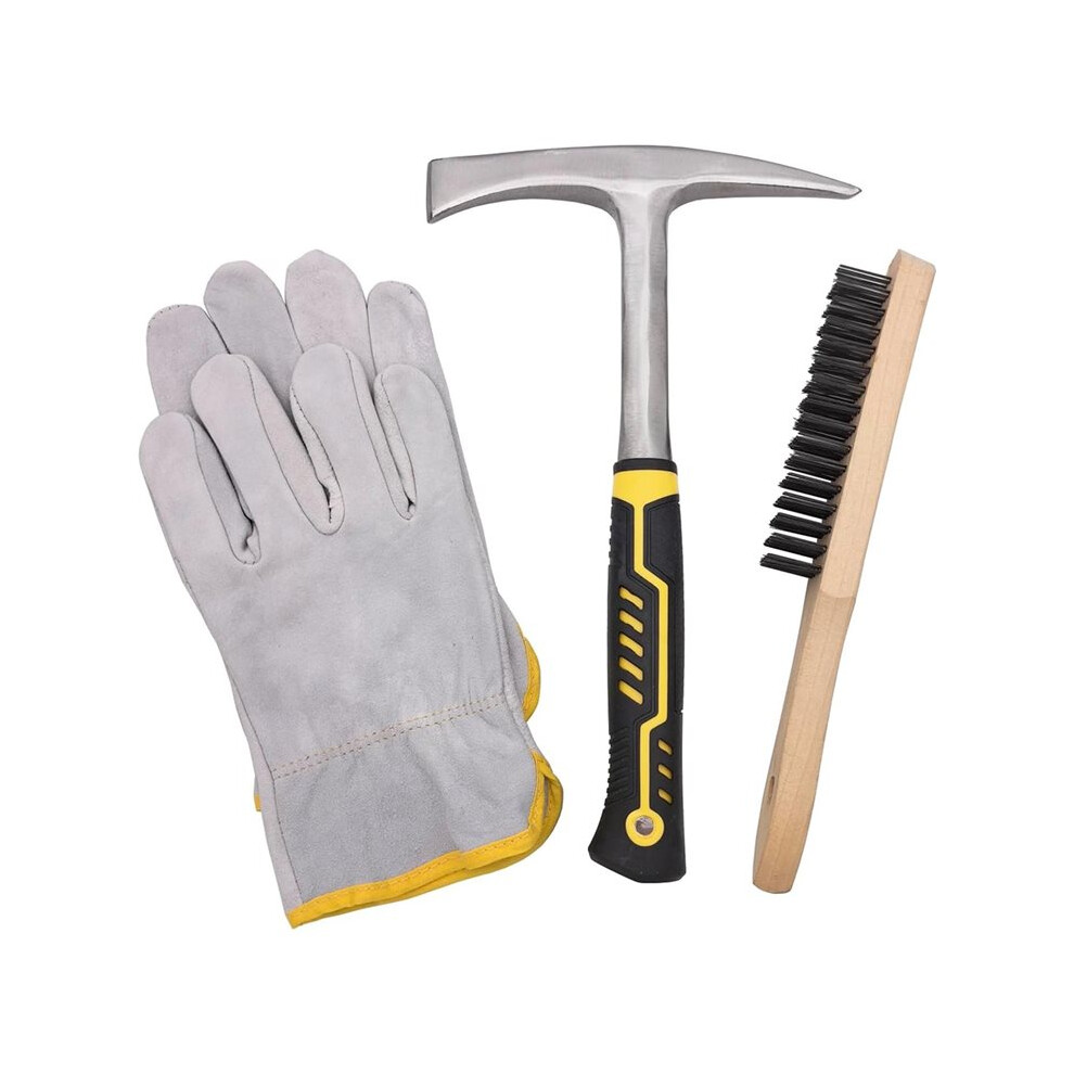Professional Welding Kit: 12.6" Chipping Hammer, 28Oz Forged-Steel, 10" Leather Gloves 6033240966533