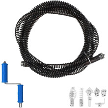 16.6 Feet X 1/2 Inch Solid Drain Cleaning Cable with Six Shapes of Cutters,Steel Flexible Solid Core Sewer Drain Auger