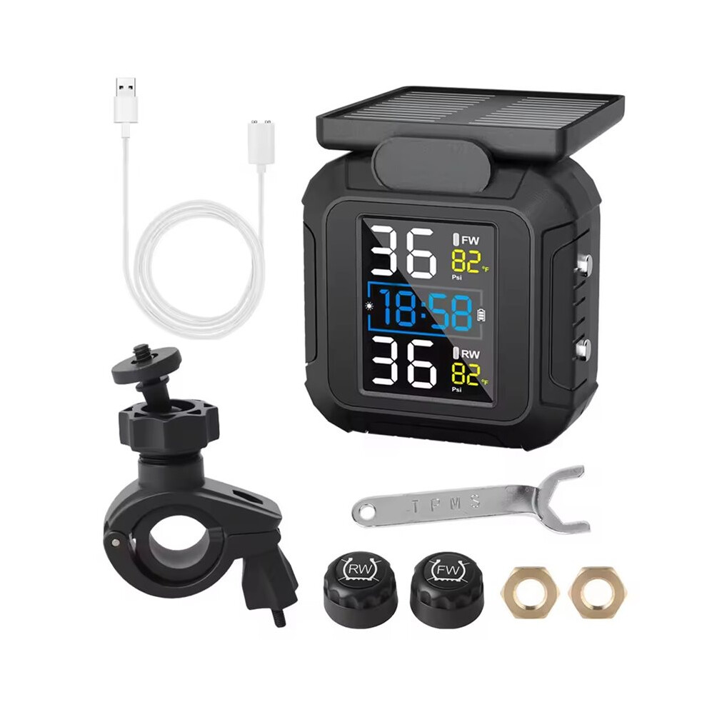 Mt20 Motorcycle Tpms With Solar Power With 2 External Sensors Real- Tire Pressure & Temperature Monitoring 6033075564768