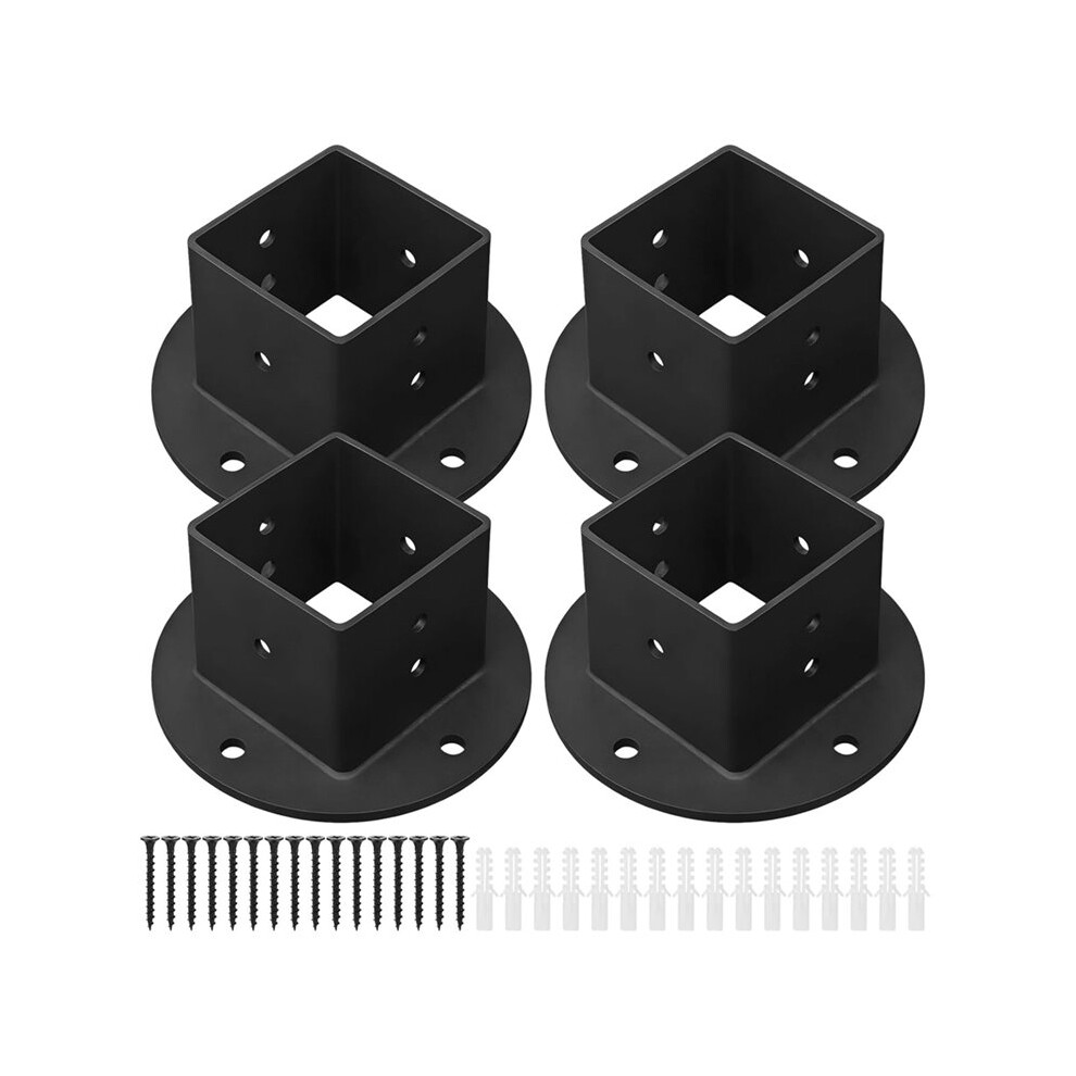 4 Pcs 2X2 Deck Fence Rail Floor Mount Brackets, Heavy Duty Black Metal Square Post Flange Base Anchors 6031075330864