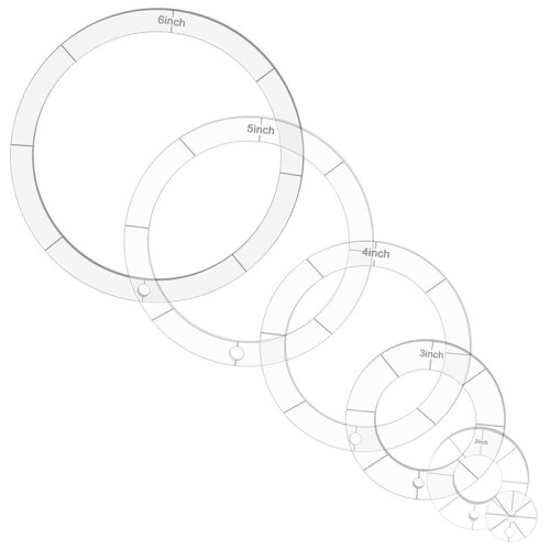 Conjunto de 6 Moldes Circulares de Acrílico para Patchwork, 1/2/3/4/5/6 Polegadas, com Argolas Articuladas para Fichário, para Artesanato DIY
