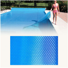 Solar Pool Cover 10x7ft Blue Bubble Waterproof Heat Retention with UV Protection for Inground Pools
