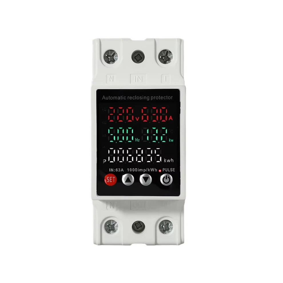 63A Din Rail Adjustable Over Voltage And Under Voltage Protective Device Relay With Over Current Protection Kwh Meter 6031513026281
